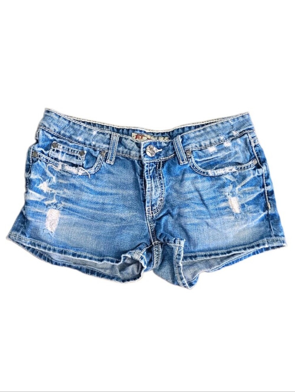BKE Sabrina Women's Blue Denim Cut Off Shorts 28 Mid Rise Medium Wash y2k micro
